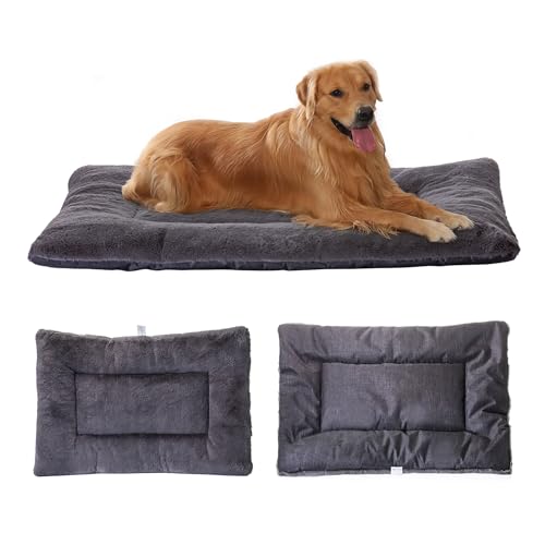 Petschat 犬用クレートマット、リバーシブル犬用ベッドマット - 暖かくて涼しい、洗えるソフトペットクッション、屋外屋内用防水ペットスリーピングマットレス、中型大型犬用犬小屋パッド 42インチ x 71.1 cm