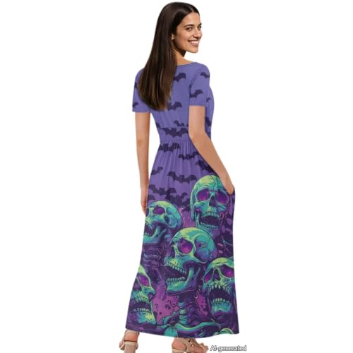Image of Women's Fall Summer Short Sleeve Ankle Length V-Neck Party Dress with Pockets Size S-3XL