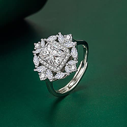 Princess Cut CZ Wedding Engagement Ring for Women Big Crystal Cluster Adjustable Finger Band Rings Comfort Fit Fashion Art Deco Birthday Wedding Christmas Jewelry4