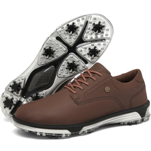 ULTIANT Mens Golf Shoes Traditions Spikeless Size 7.5-13(Brown,40)