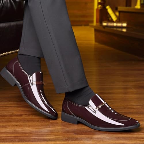 Men's Formal Oxford Shoes Block Heel Business Wedding Slip On Vegan Leather Pointed Toe3