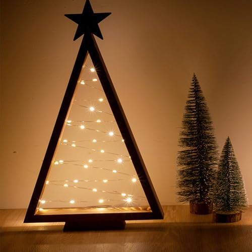 Árboles de Navidad de Madera con Luces Árbol de Navidad Luminoso LED, Iluminación Navideña,Luces para árboles, Decoraciones Navideñas para Sala de Estar, Comedor, Funciona con Pilas (39,5x24cm)
