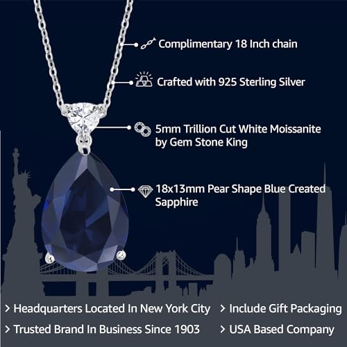 Gem Stone King 9-13 Cttw Gemstone Birthstone and White Moissanite Teardrop Pendant Necklace for Women | 925 Sterling Silver | 18X13MM Pear Center with 5MM Trillion Accent | 18-Inch Cable Chain2