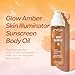 KYDA Body Glow Oil, SPF 45 Sunscreen Body Oil with Gold Mica, Sun-kissed Glow Skin Illuminator, Moisturizing Coconuts Summer Sunscreen, Water Resistant, 3.38 fl oz, AMBER
