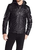 Kenneth Cole REACTION Men's Quilted Faux-Leather Moto Jacket with Hood,Black,Large