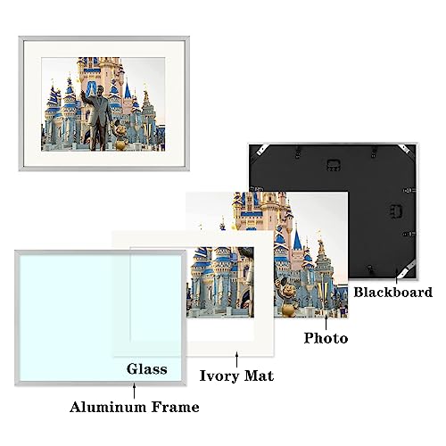Frametory, 11X14 Aluminum Photo Frame With Ivory Mat For 8.5X11 Document & Certificates, Includes With Sawtooth Hangers And Spring Clips - Wall Mounting - Real Glass - Metal Frame (Silver, 1 Pack) #TOP3