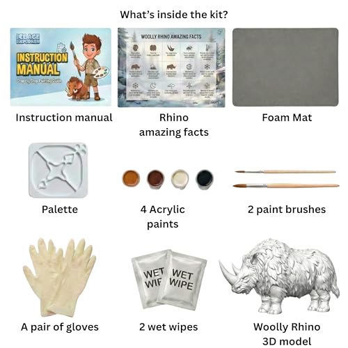 Image of Unscroo DIY 3D Model Painting Kits - Dinosaurs, Ice Age Animals & Unicorns - 3D Printed Art & Craft Hobby Gift for Kids, Teens & Adults - Return Gift Sets (Wolly Rhino Single)