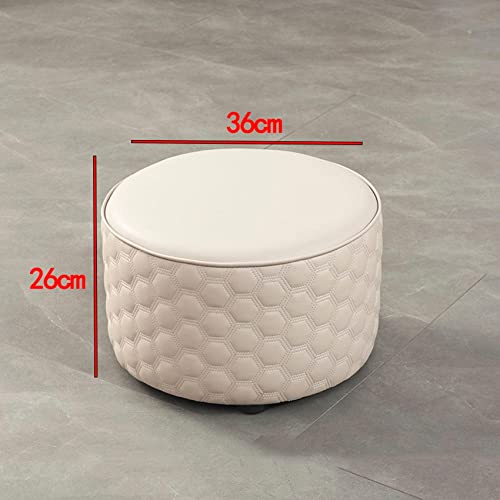 Pouf rond en cuir gris clair petit meuble d'appoint design de salon - 4