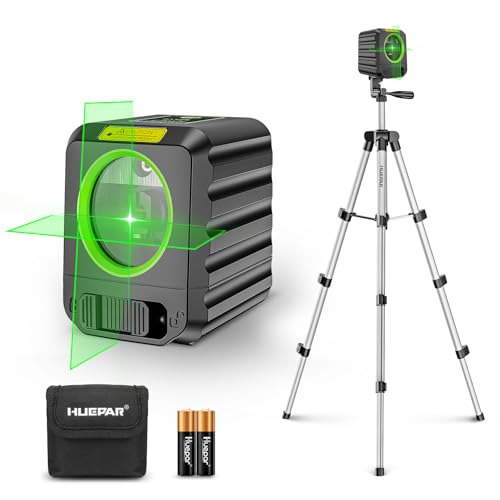 Niveau Laser, Ensemble de trépied de niveau laser, Huepar B011G-TP 100Ft Outil de niveau laser autonivelant DIY, niveau laser à ligne croisée verte pour accrocher des tableaux, carrelage