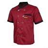 Short Sleeve Chefs Jacket Button Down Personalized Hotel Kitchen Restaurant Chef Coat Kitchen Restaurant Work Uniform Shirt for Men Women XL Red