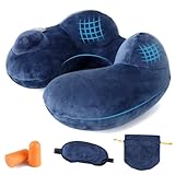 Cosowo ネックピロー 首枕 コンパクト ポンプ式 エアーピロー 飛行機 快適グッズ 携帯枕 軽量 首枕 持ち運び 折り畳み トラベル 旅行用 旅行 便利グッズ オフィスグッズ 収納ポーチ付き 耳栓付き アイマスク付き U型 誕生日 クリスマス プレゼント 最適 ネイビー