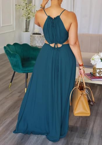 Image of Famnbro Womens Sexy Summer Dress Halter Neck Sleeveless Tie Back Boho Resort Maxi Dresses 2026 Beach Vacation Outfits