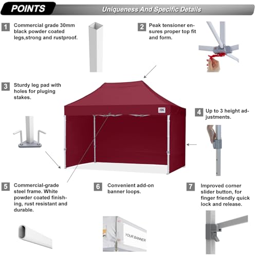 Image of ABCCANOPY Commercial Pop Up Canopy Tent with Sidewalls 10X15,Burgundy