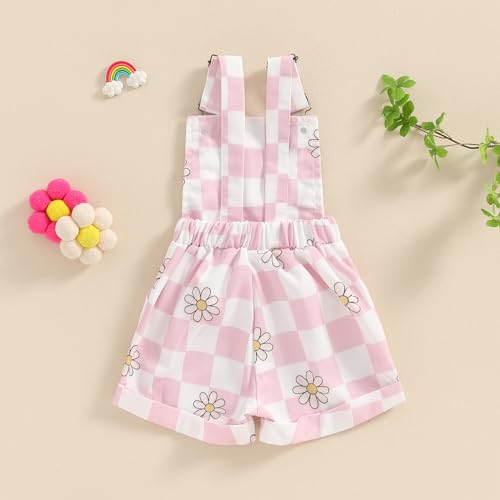 Image of Ayalinggo Toddler Baby Girl Sunflower Print Overalls Shorts with Pocket Suspender Trousers Cute Summer Clothing Outfit