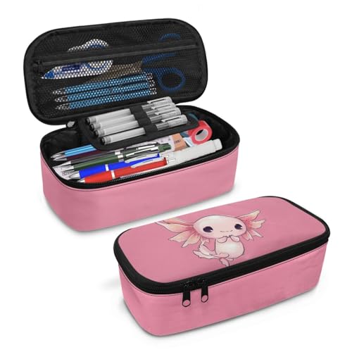 Image of Cute Axolotl Girls Pencil Case Large Capacity,Pink Pencil Pouch for 3-14 Years Kids Pencil Container for Preschool Children Pencil Bag for Boys Adults Men Coin Purse for Office Supplies