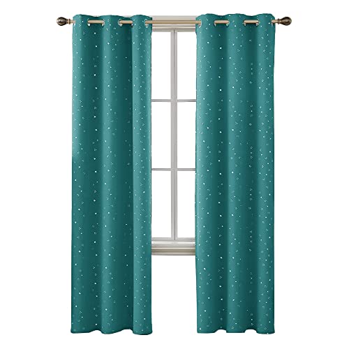 Deconovo Blackout Curtains Thermal Insulated Window Treatments Grommet Top Star Print Curtains for Living Room and Bedroom, Turquoise, 42 x 84, 2 Panels