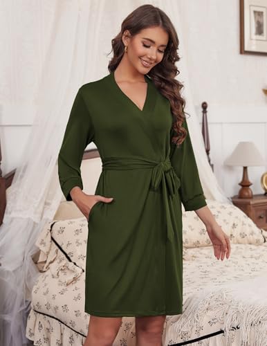 Image of HOTOUCH Womens Robe Lightweight Short Knit Bathrobe Soft Ladies Sleepwear with Pockets