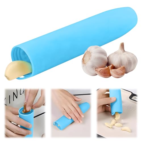 Rouleaux de tube d'ail, éplucheur d'ail en silicone, outil d'épluchage d'ail pour outils de cuisine utiles (bleu)