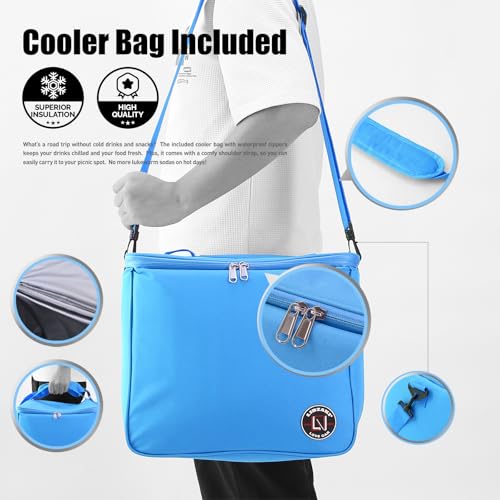 Image of LIBZAKI Oversize 4 in 1 Car Trunk Storage Organizer, Multi Compartment Collapsible Trunk Storage Box with Cooler Bag for Car Truck SUV-Light Blue