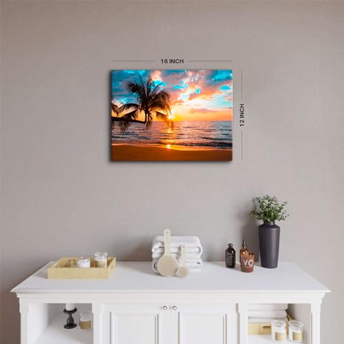 Sunset Beach Wall Art Tropical Palm Tree Wall Decor Coastal Landscape Pictures Ocean Landscape Canvas Painting Nature Seascape Poster Prints Artwork for Living Room Bathroom Home Decorations 12x16” - Image 5