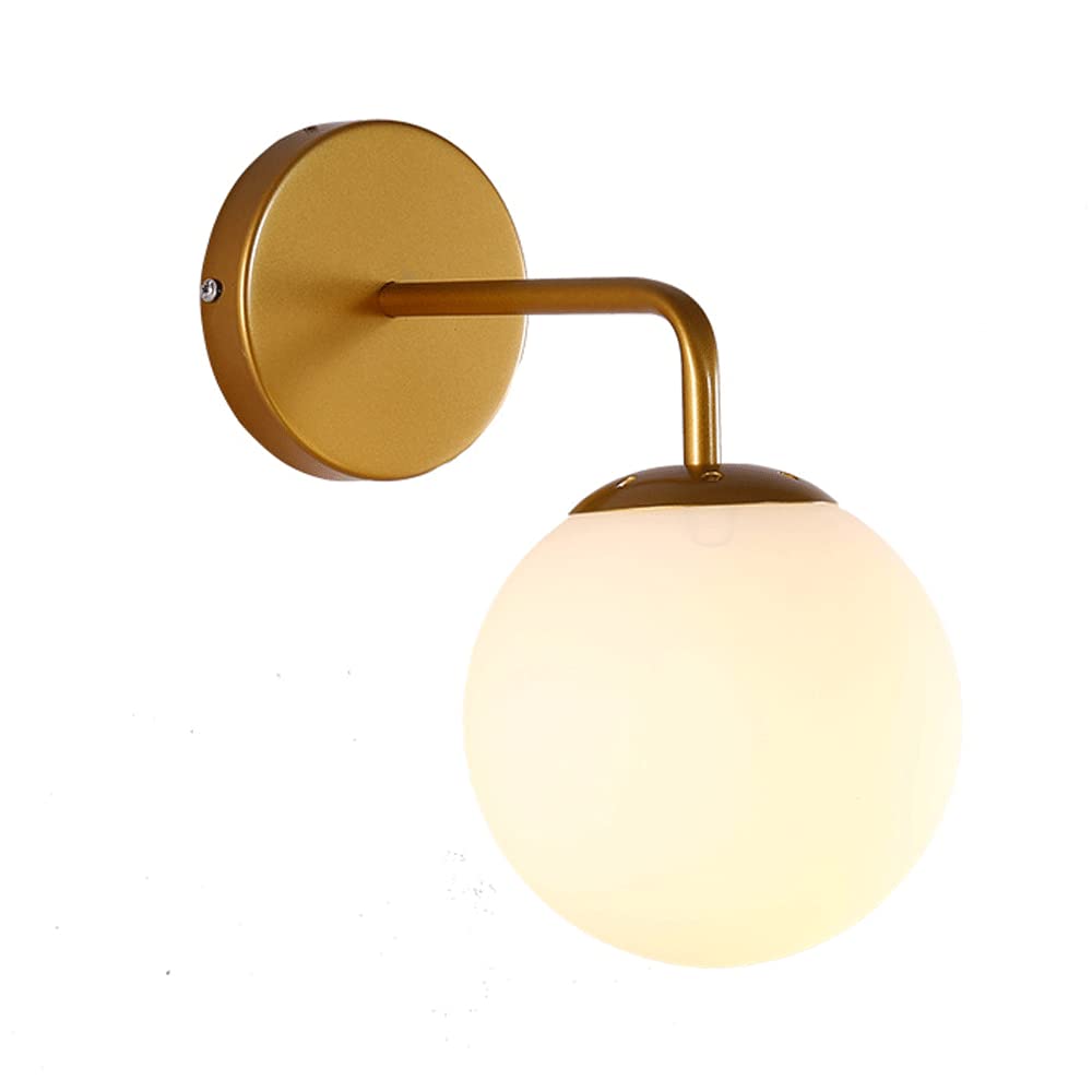 KBUUKYYXouy Glass Ball Wall Sconce, E27 Lighting Fixtures Nordic Simplicity Metal Wall Lamp with White Lampshade, Golden Mid Century Vanity Wall Light for Living Room Bedroom Hallway(Gold)