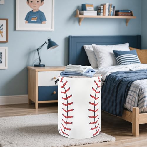 Baseball Laundry Basket for Boys Room Decor, Kids Nursery Hamper Gift for Bathroom Bedroom Sports Room Accessories, Teens Stuff Storage Bin, 17.71\"x13.77\" - Thumbnail 6