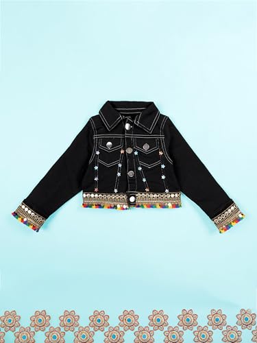 Image of Girls Full Sleeve Solid Crop Denim Jacket