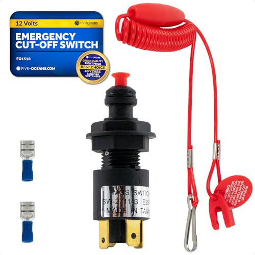 Five Oceans Marine Universal Emergency Cut-Off Switch, Kill Switch for Boat, Engine Shut-Off Switch 12VDC, Coil Extendable Lanyard, Snap Hook and Red Buoy, for Jet Ski, ATVs - FO1518