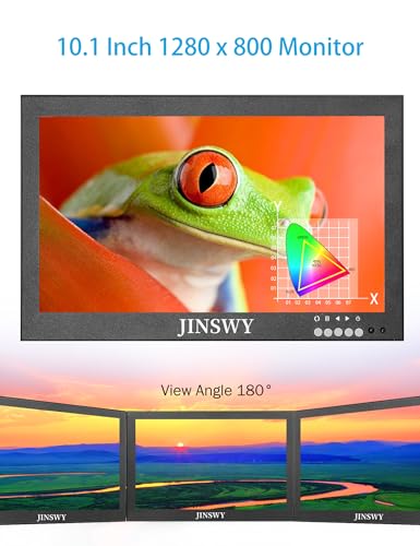 Image of 10.1 inch Security Monitor, 1280 x 800 HD Display, 16:10 IPS Metal Portable Mini CCTV Monitor, HDMI VGA BNC AV USB Ports, Built-in Speakers & Remote Control, for DVR, PC, Raspberry Pi