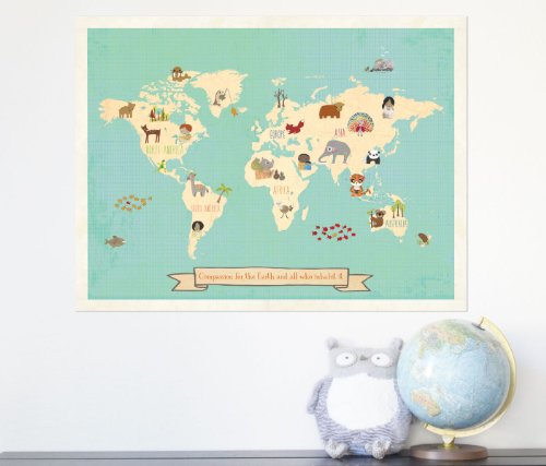 Global Compassion World Map 24X18 Print, Children's Wall Art Map, Kid's Animal World Map, Nursery Décor, Nature Themed Nursery, Nursery Wall Art, Kid's Art, Kid's Decor, Gender Neutral Nursery #TOP1