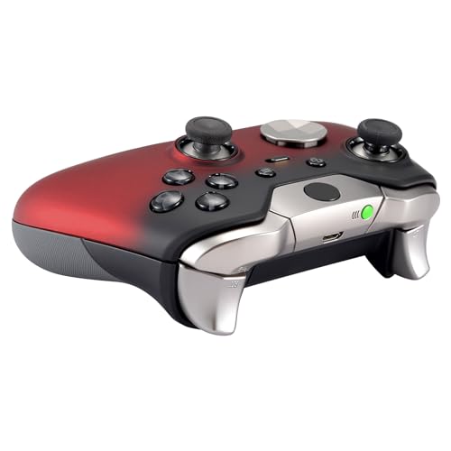 Image of eXtremeRate Red Shadow Soft Touch Replacement Faceplate Front Shell for Xbox One Elite Controller Model 1698 with Thumbstick Accent Rings - Controller NOT Included