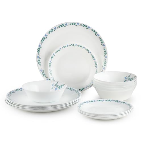 Cello Regal Dinnerware Set of 18 pieces, Service for 6, Chip & Scratch Resistant, Lightweight Round Plates and Bowls Set, Microwave & Dishwasher safe, Opalware Dinner Set, Morning Glory