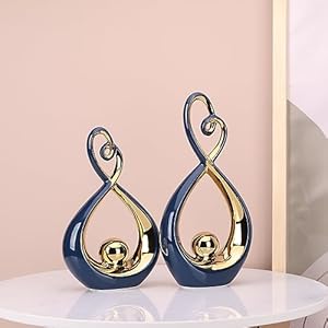 Blue Decor Accent, Porcelain Art Mid Century Modern Blue and Gold Decorations & Navy Blue Centerpieces for Tables, Abstract Ceramic Statue Sculpture - For Coffee Table Bookshelf Tv Stand Centerpieces Blue Decor Accent Porcelain Art Mid Century Modern Blue and Gold Decorations Navy Blue Centerpieces for Tables Abstract Ceramic Statue Sculpture For Coffee Table Bookshelf Tv Stand Centerpieces