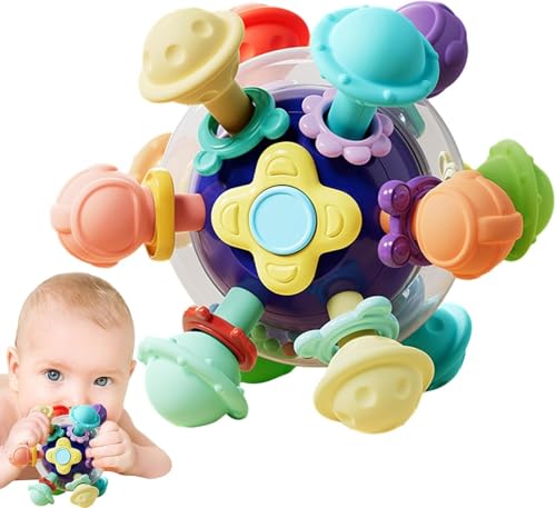Image of Baby Montessori Sensory for 0-6 6-12 Months, Baby Teether Teething for Babies 0 3 6 9 12 18 Months, Newborn Infant Learning Developmental Gifts for 1 2 Year Old Boys Girls (Transparent Round Dark Blue.)