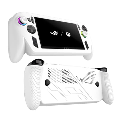 Lokyoyo Coque en silicone à couverture complète à 360° pour ASUS ROG Xbox Ally/Ally X 2025 – Antichoc, antidérapant, double protection contre les rayures avec capuchons de pouce (blanc)