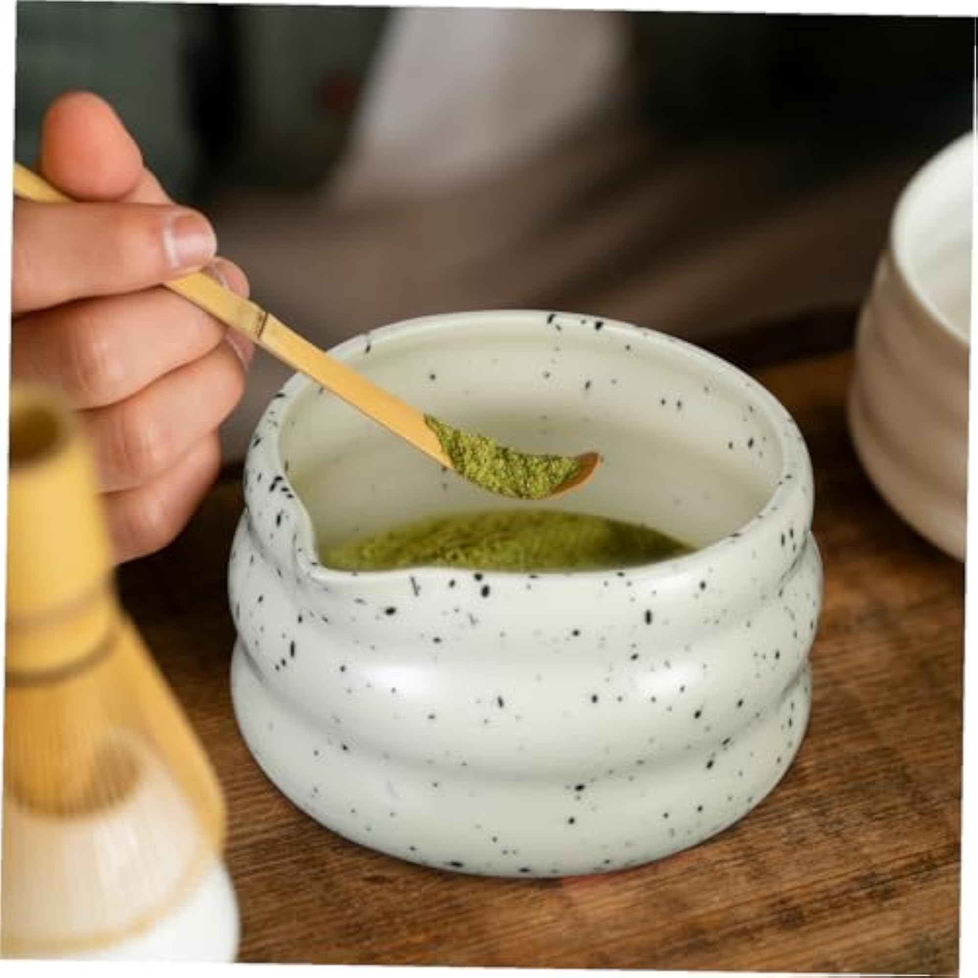 Japanese Matcha Tea Set with Ceramic Bowl and Whisk