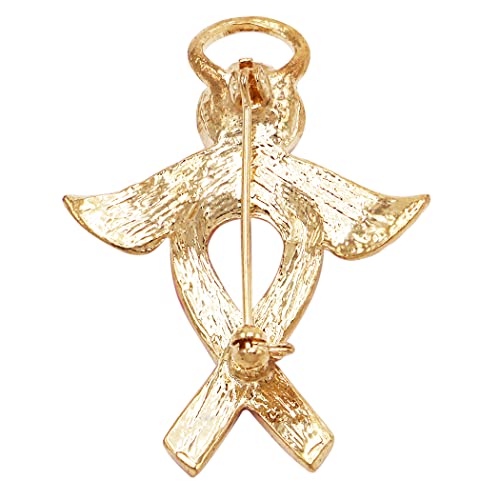 Rosemarie & Jubalee Women's Gold Tone Breast Cancer Awareness Pink Ribbon Enamel And Crystal Inspritional Angel Brooch Pin, 1.75" #TOP1
