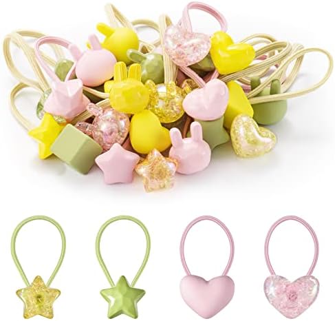 30PCS Baby Hair Ties,Cute Hair Ties for Girls,Cartoon Hair Bands Soft Ponytail Holders Elastic Hair Accessories (Sunshine)