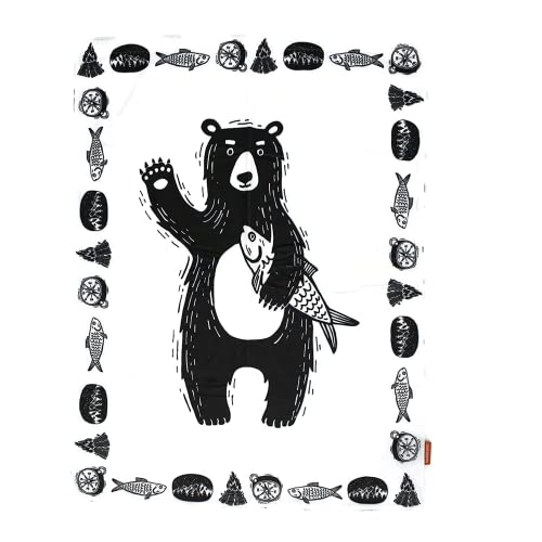 Dear Baby Gear Deluxe Babydecke, schwarzer Bär mit Fisch, 101,6 x 76,2 cm, individueller Druck, leicht, doppellagig, Minky Cover