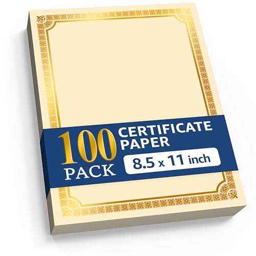 100 Certificate Paper 8.5 x 11 for Printing - Blank Certificate Papers for Award Certificates &...