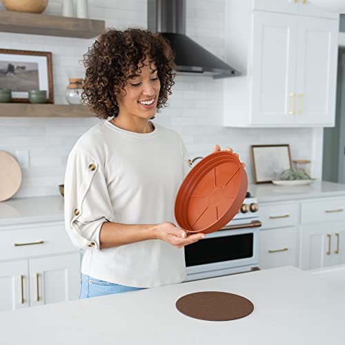 Garden Hour 10 Inch Medium Plant Saucers For Potted Plants & Felt Mat For Floor Protection - Plastic Plant Trays For Indoors No Holes - Extra-Deep Drip Trays For Potted Plants - Terracotta. #TOP2