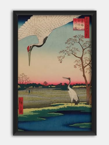 浮世絵装飾画、<三河島> 風景画、アートポスター、オフィス、キャンバス、壁アート、プリント、アートボード 30x40cm 木枠付きの完成品