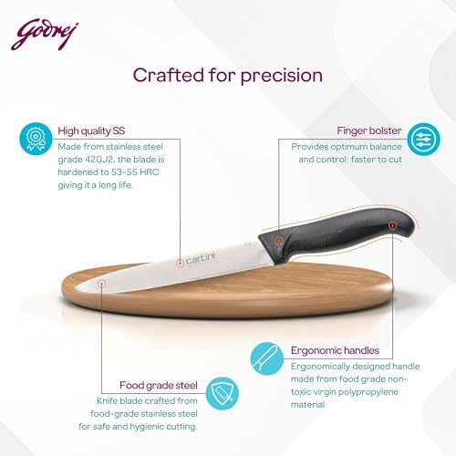 Godrej Locks Cartini Utility Knife (11", Black) | Slicing and Dicing Cake, Vegetable, Fruit, Meat | Chaku for Home, Kitchen and Professional Chef Use | Ss Blade | 1 Year Warranty,Stainless Steel - Image 4 thumbnail