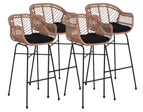 Lisa Design - Rosano - lot de 4 tabourets - effet rotin - bois et noir, Noir/Bois