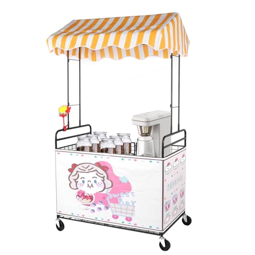 Commercial Mobile Ice Cream Cart for Business Heavy Duty Steel Food Cart with Canopy 200cm (78.7in) Height Outdoor Vending Stall for Street Market & Events Yellow & White