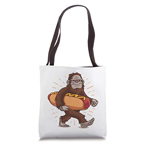 Funny Bigfoot Sasquatch Carrying Hotdog Foodie Gift Hot Dog Tote Bag