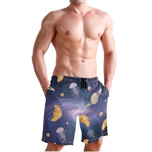 Men's Swim Trunks Quick Dry Swimming Shorts with Pocket Croissant Jellyfish Planets Stars Swimsuit Trunks3