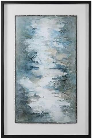 Uttermost 41433 Lakeside Grande - 60.25 Inch Framed Abstract Print, White Linen/Turquoise/Teal/White/Silver Leaf/Green Finish