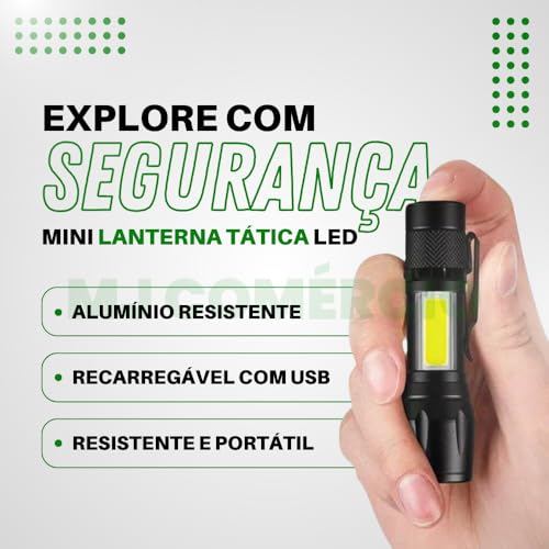 Mini Lanterna Tática LED Recarregável via USB - Design em Alumínio, Super Forte, Com Múltiplos Modos