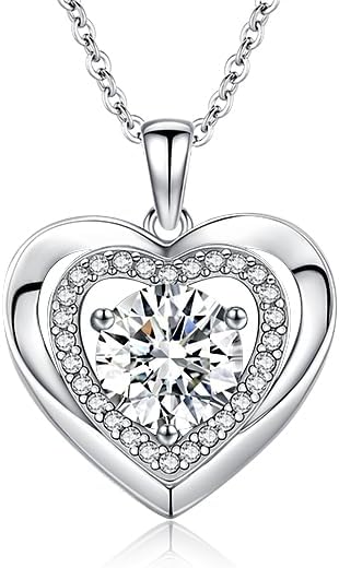 Moissanite necklace for women, 1-3 carat moissanite heart necklace with"I LOVE YOU"S925 sterling silver jewelry necklace,birthday gifts for wife, also a holiday gifts for girlfriend, mother, daughter